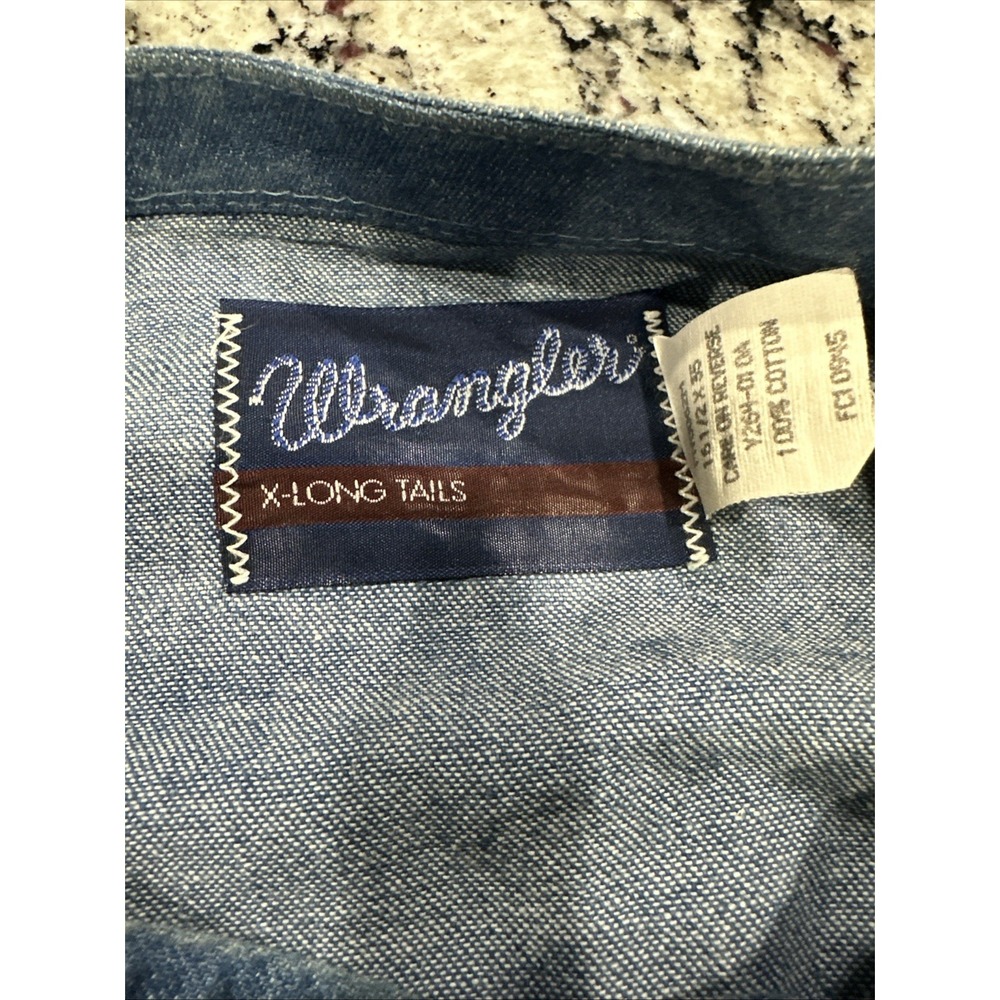 Vtg Mens 16 1/2-35 - WRANGLER X-Long Tails Western Cowboy Denim Jean Shirt - Picture 6 of 11